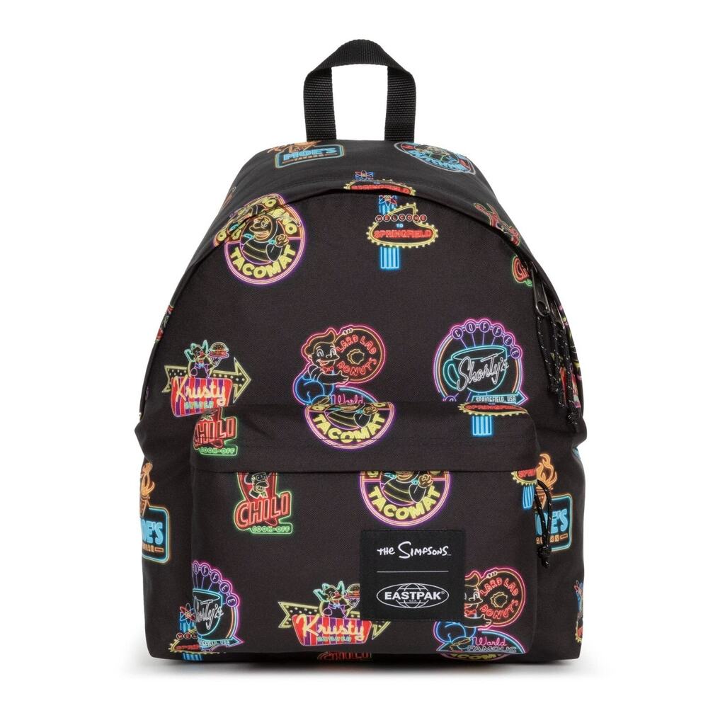 Eastpak Simpsons Backpack Padded Pak'r Neon Sign Patches Black School Bag NWT